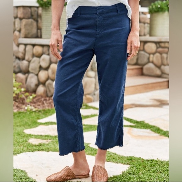 Frank & Eileen Kinsale Pants Womens 10 navy Cotton Blend Cropped Raw Hem - Picture 1 of 9